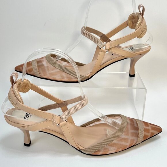 Fendi Colibrí Lite Pointed Toe Slingback Pump Kitten Heel Rose Women Size 38.5 - Picture 2 of 11